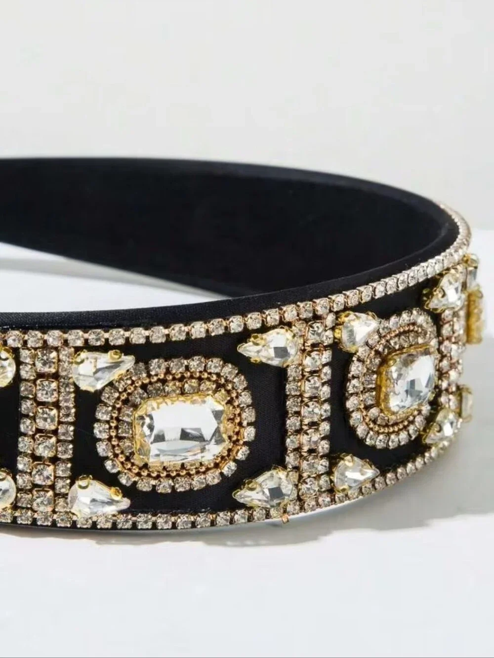 Embellished Black Crystal Headband - Designer-Inspired